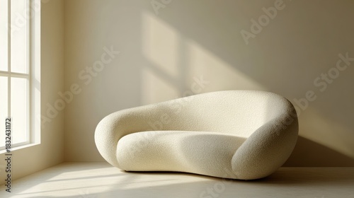 Modern Sofa in Minimalist Room with Sunlight