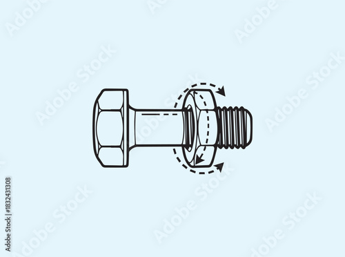 Precision Hardware Silhouette Depicting Bolt Tightening Action

