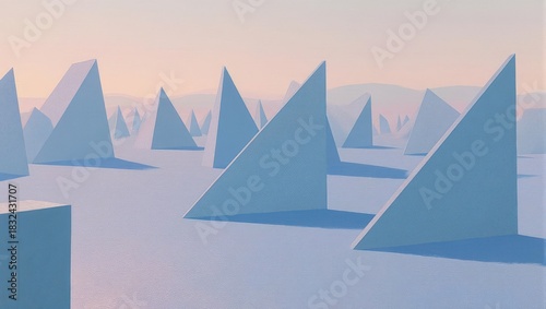 Abstract Landscape with Geometric Shapes and Pastel Colors.