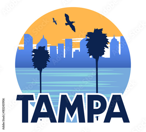 Tampa Florida with palm tree silhouettes