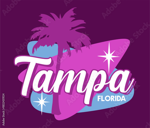 Tampa Florida with palm tree silhouettes