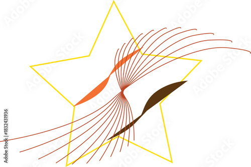 The image features a striking design centered around a yellow star outline, which serves as the focal point. Surrounding the star are various arcs that emanate from a central point,