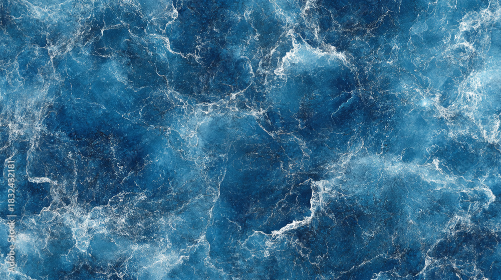 Fototapeta premium Abstract Fluid Ink Texture with Marbled Waves and Swirls in Deep Indigo Blue and White Watercolor Background