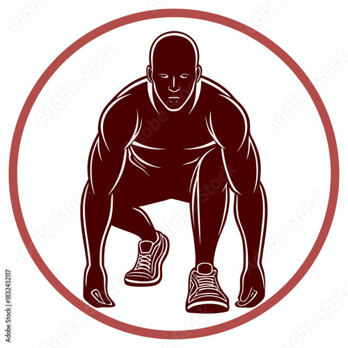 Athlete's Start: A determined athlete poised at the starting line, embodies the anticipation and focus of competition, ready to unleash their power and dedication.