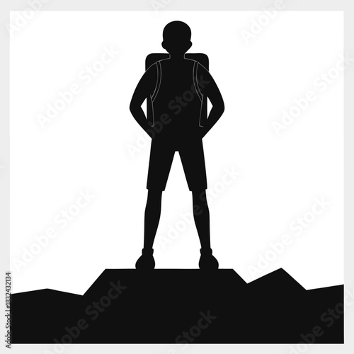 Silhouette of a Hiker: a minimalist silhouette of a hiker, standing atop a rugged mountain, symbolizing determination and the thrill of outdoor exploration.