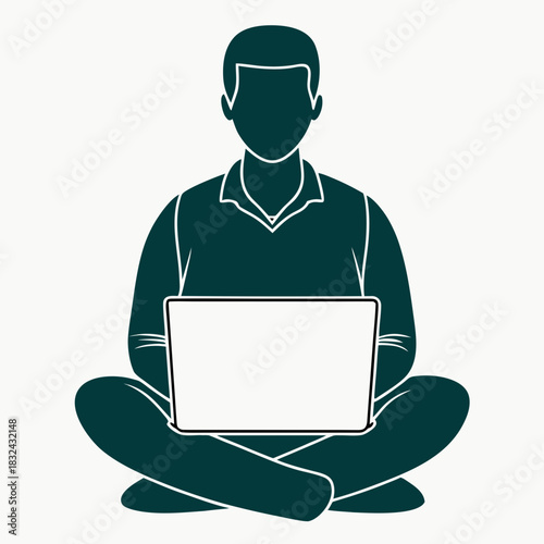 Digital Nomad's Focus: A silhouette of a person sits cross-legged, engrossed in a laptop, embodying the modern digital nomad lifestyle. The image speaks of focus, technology, and remote work.