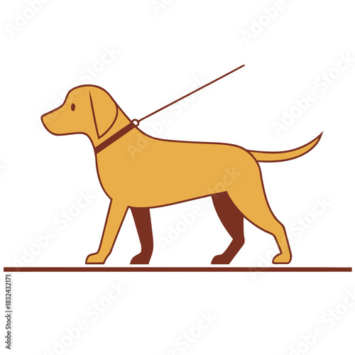 Dog on Leash: A cheerful dog, harnessed and ready for a walk, exudes a sense of anticipation and companionship, embodying loyalty and outdoor adventure.