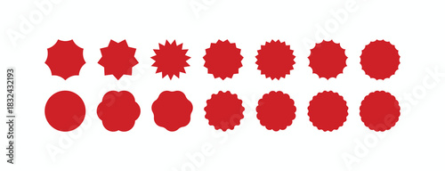 Red and black stamp seals vector set. Variety of starburst, rosette, and jagged circle badges or sticker labels collection for price or warranty design