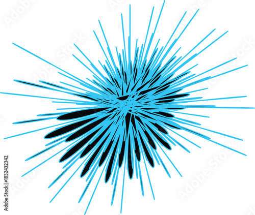 The image presents a striking abstract design featuring a central black figure that appears to be clustered or condensed, creating a sense of focus and intensity.