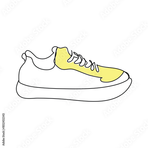 sneakers are drawn with one line. Sports shoes in a linear style. continuous one line. Vector illustration, Vector illustration of sneakers. Sports shoes in a line style. Continuous one line
