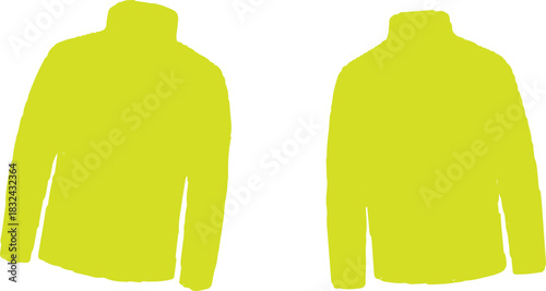 The image presents a striking visual of two neon yellow jackets, set against a clean white background that enhances their brightness and vibrancy.