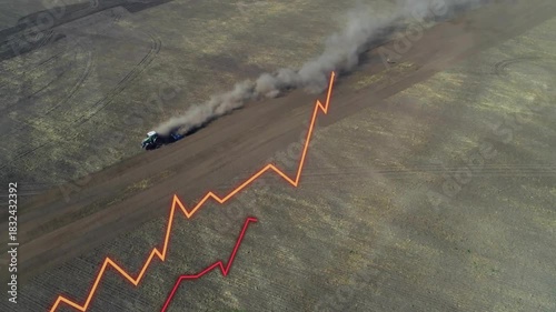 Truck entering frame, driving diagonally and emitting black smoke while zigzag lines show route