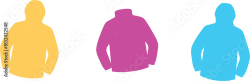 The image showcases a  and colorful arrangement of three cartoonish jackets, each designed with distinct features and colors,