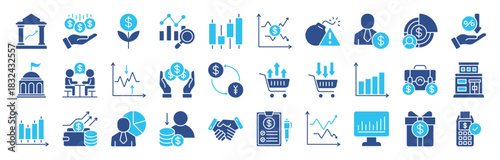Stock Market color icon set. Financial goal, shares, investment, bull market, bear market, investment, and more. editable stroke. Vector illustration eps 10