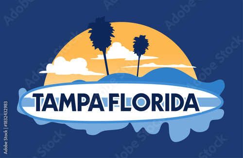 Tampa Florida with palm tree silhouettes