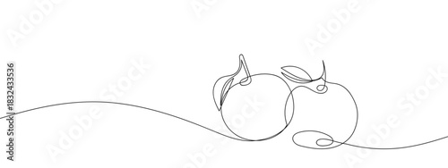 Two apples in one continuous line Vector illustration, One line art, Line art graphic style Editable stroke.