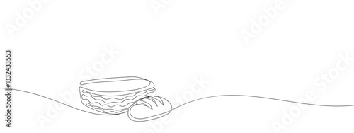Basket and bread in one continuous line Vector illustration, One line art, Line art graphic style Editable stroke.