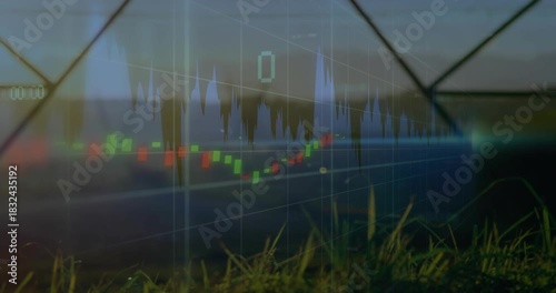 Sunrise lighting initiating semi-transparent candlestick chart rising, displaying post-dip recovery