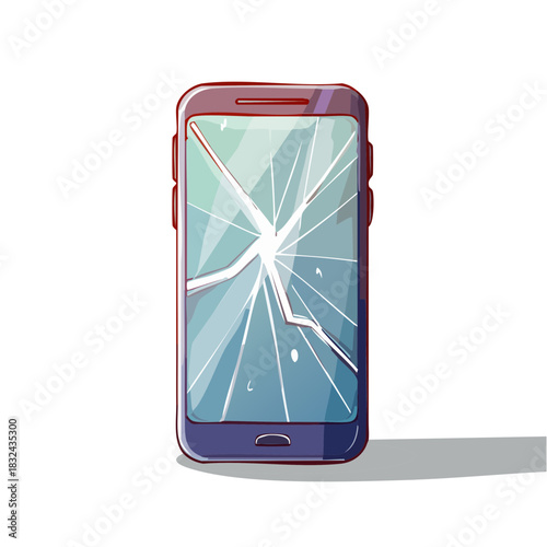 画面がひび割れたスマートフォンのベクターイラスト  スマホの画面破損、故障、修理、トラブル