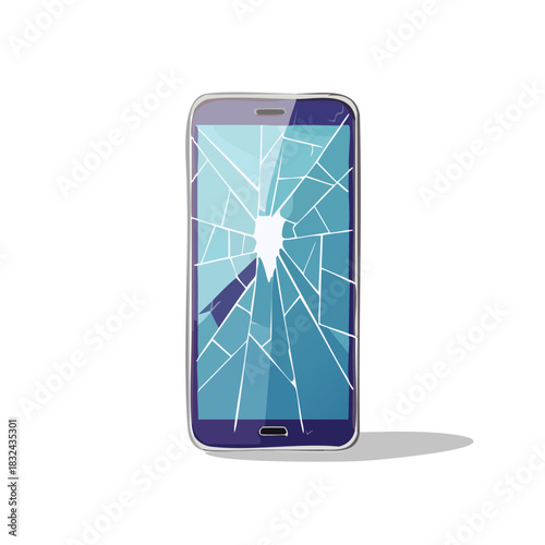 画面がひび割れたスマートフォンのベクターイラスト  スマホの画面破損、故障、修理、トラブル