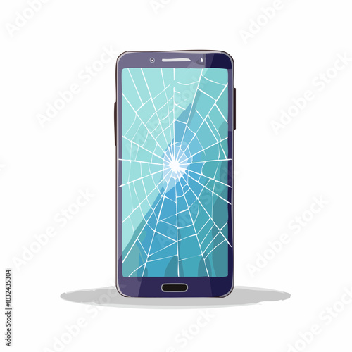 画面がひび割れたスマートフォンのベクターイラスト  スマホの画面破損、故障、修理、トラブル