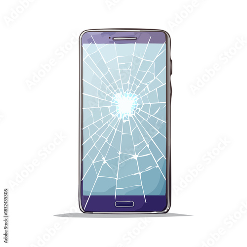 画面がひび割れたスマートフォンのベクターイラスト  スマホの画面破損、故障、修理、トラブル