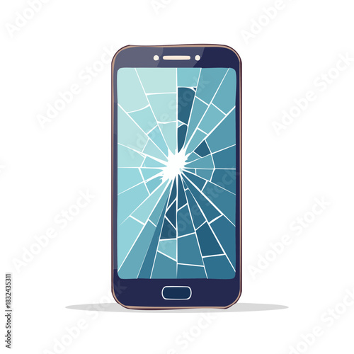 画面がひび割れたスマートフォンのベクターイラスト  スマホの画面破損、故障、修理、トラブル