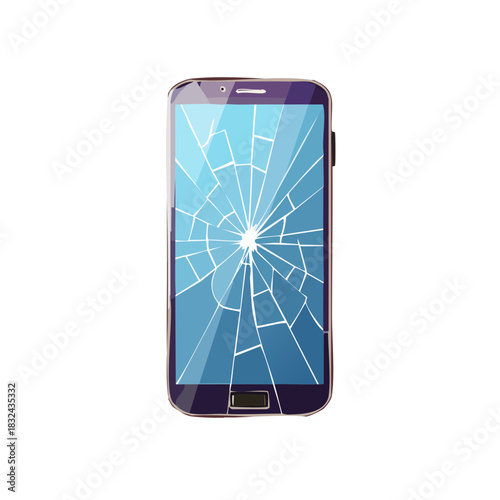 画面がひび割れたスマートフォンのベクターイラスト  スマホの画面破損、故障、修理、トラブル