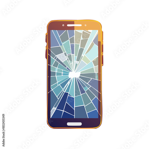 画面がひび割れたスマートフォンのベクターイラスト  スマホの画面破損、故障、修理、トラブル