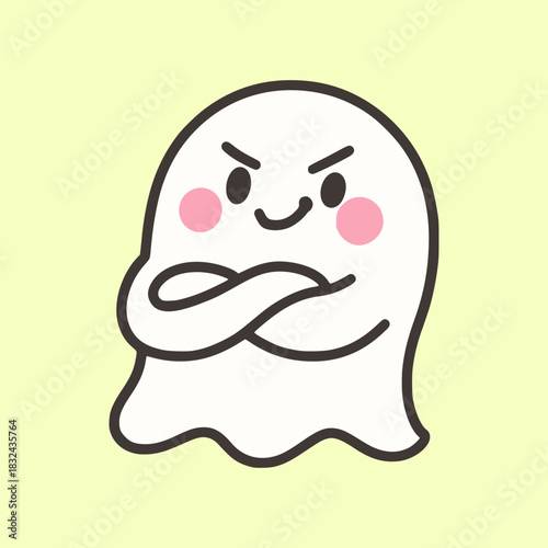 Cute confident halloween ghost flat color vector illustration template design