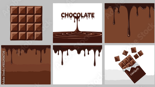 A delicious collection of chocolate bars melts and drips elegantly