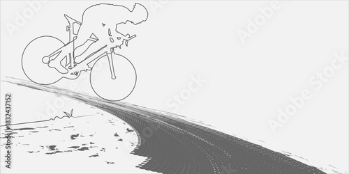 Dynamic Cyclist In Action On A Curving Road, Emphasizing Speed And Focus