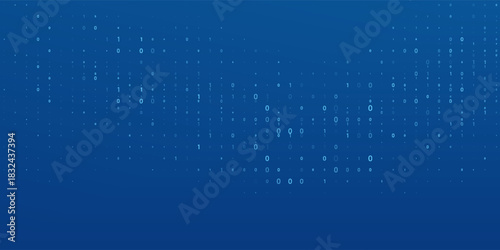 Futuristic binary code background with glowing blue digits 0 and 1, representing digital data, coding. Abstract tech backdrop for presentations, online webinar, and infographics.
