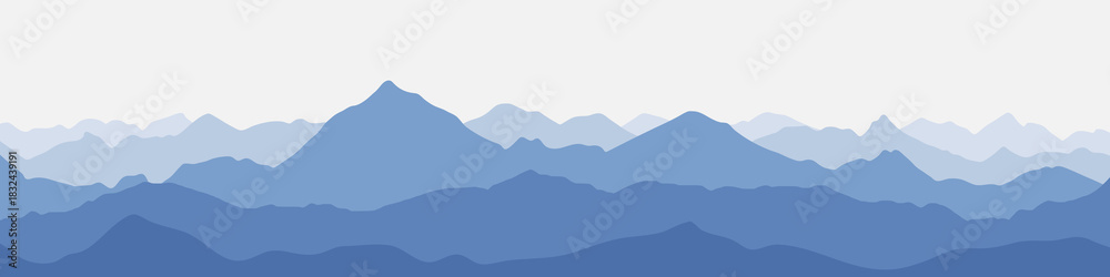 Fototapeta premium Vector minimalistic illustration of mountains, ridge gradients in the morning haze, panoramic view