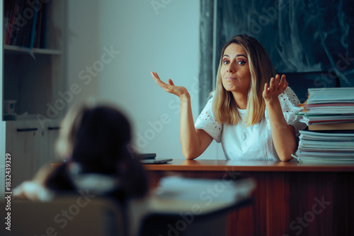 Funny Teacher Shrugging When Asked Difficult Question. Substitute professor being unprepared not ready to answer questions