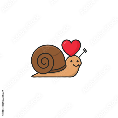 Delightful snail expressing affection with a vibrant heart icon atop its shell symbolizing love