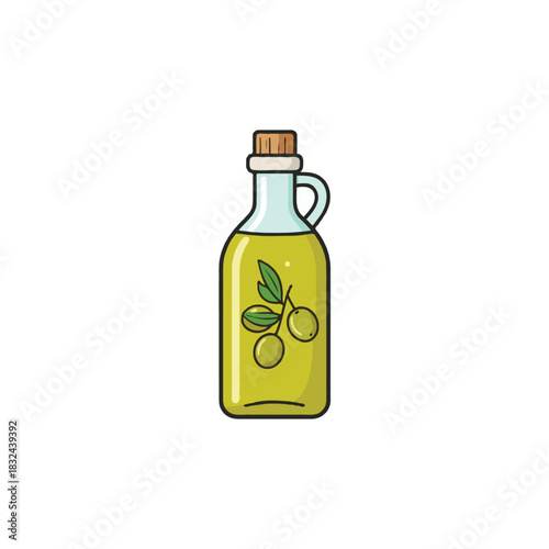 Depiction of olive oil glass bottle showcasing nutritional benefits and culinary use for preparing
