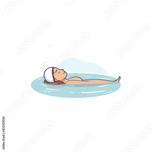 Serene woman drifting peacefully in a calm pool of water offering relaxation and tranquility in spa