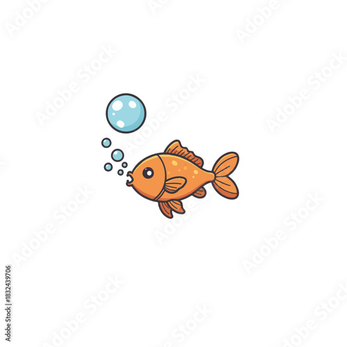 Whimsical golden fish character swimming beneath a buoyant bubble in a clear and minimalist