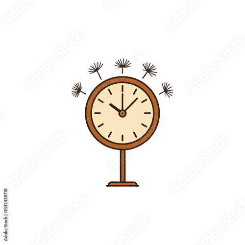 Whimsical time piece with radiating bursts, suggesting fleeting moments and ephemeral existence in