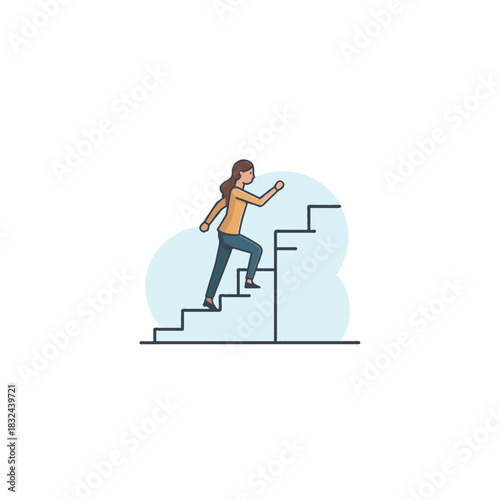 Woman ascending stairs: Achieving goals through determination and strategic climb towards success