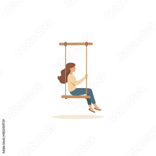 Woman enjoying a peaceful moment on a swing reflecting carefree relaxation and the simple joys of