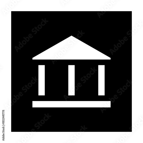 Solid black square icon of a government building with pillars, representing law or institution in a bold clean style.