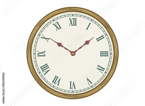 Vintage Pocket Watch With Roman Numerals On A Beige Dial And Wooden Casing Showing The Time 10:10 In A Simple Flat Design Illustration With A Transparent Background