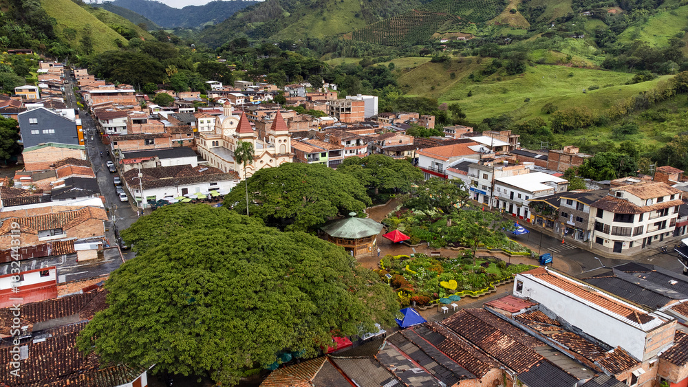 Fototapeta premium Hispania, Antioquia, Colombia. October 8, 2025. It is a mountainous municipality located in the western Andes.
