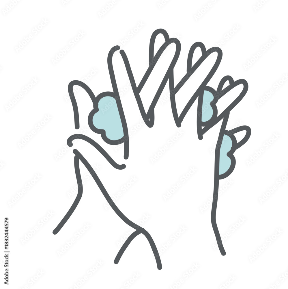 Obraz premium 指と指の間を洗う手洗い手順のイラスト（指間洗浄・感染症予防）