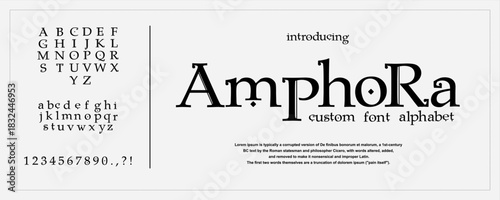 AmphoRa Is An ancient Egyptian–inspired serif display font with angular cuts and historic ornamental details. inspired display font with angular serif forms, perfect for historical, mystical, and cult