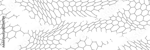 Fishing or soccer net. Repeated hexagon pattern. Black wired mesh texture isolated on white background. Metallic or fabric fence, cage or lattice structure. Vector graphic Illustration.