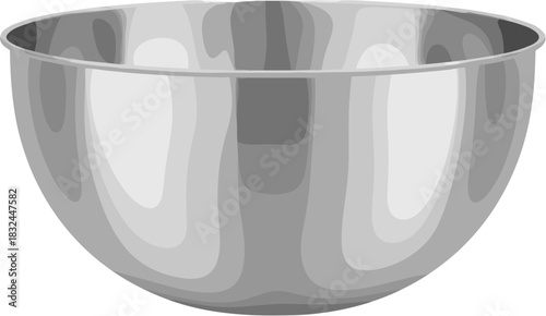 Shiny stainless steel mixing bowl isolated on a plain white background.