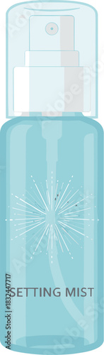 Blue cosmetic bottle of setting mist spray for makeup longevity.